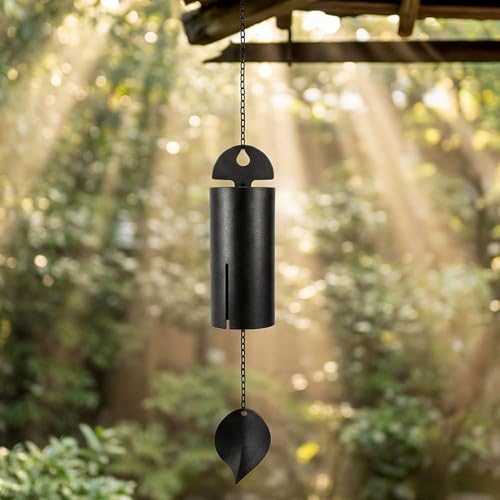 HANLANXUE Wind Chimes for Outside Deep Tone Black Large Metal Unique Serenity Bell with Deep Resonance Cylinder Memorial Wind Chime Outdoor for Garden Patio Yard Porch