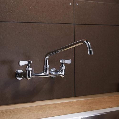 BWE Kitchen Faucet Wall Mount Commercial Sink Faucet Kitchen Utility Laundry 8&ldquo; Swivel Spout 2 Dual Handle Restaurant Chrome Mixer Tap