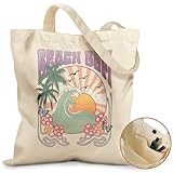 Miss Adola Aesthetic Beach Tote Bag - with Magnetic Buckle and Zipper Inner Pocket for Women Lady Cloth Cotton Tote Bag for Gym, Work, Travel, Library, Shopping,Beach Sunset