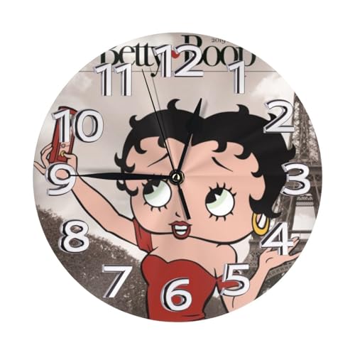 ベティブープ 壁掛け時計 ウォールクロック 置き時計 直径25cm インテリア 壁かけ時計 アナログ 静音 連続秒針 Wall Clock 電池式 ベッドルーム 置き掛け兼用 見やすい デスクトップクロック リッピング