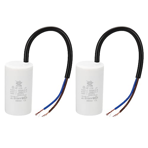 PATIKIL CBB60 8uf Running Capacitor,2Pcs AC 450V 2 Wires 50/60Hz Cylinder 64x35mm for Water Pumps, Washing Machines Motor Start