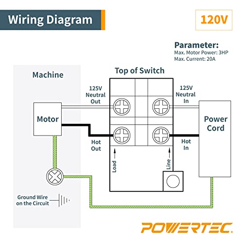 POWERTEC 120V/230V Dual Voltage Paddle Switch w/Screws, 28 Amps, Knee Paddle for Power Tools for Gang Box Installation, Fits Table Saw, Router Table, Drill Press, Bench Saw, Bandsaw (71651) by POWERTEC - Used condition - Image 7