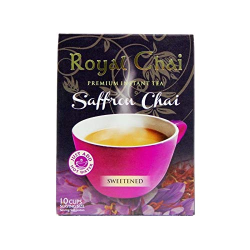 Royal Chai | Saffron Chai Sweetened | 10 Single Serving Sachets | Premium Instant Tea | 200g