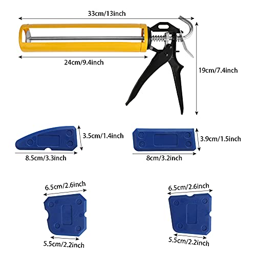 Caulking Tool Kit and Gun Achort Hand Caulking Gun for Bathroom Kitchen and Frames Manual Epoxy Applicator Gun 300ML Silicone with 4PCS Sealant Finishing Tool Grout Scraper Trimming Set - Afbeelding 3