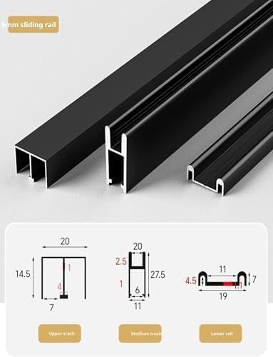 System prowadnic do szklanych drzwi przesuwnych zapewniający płynną pracę, idealny witryn i regałów(Black,110cm)