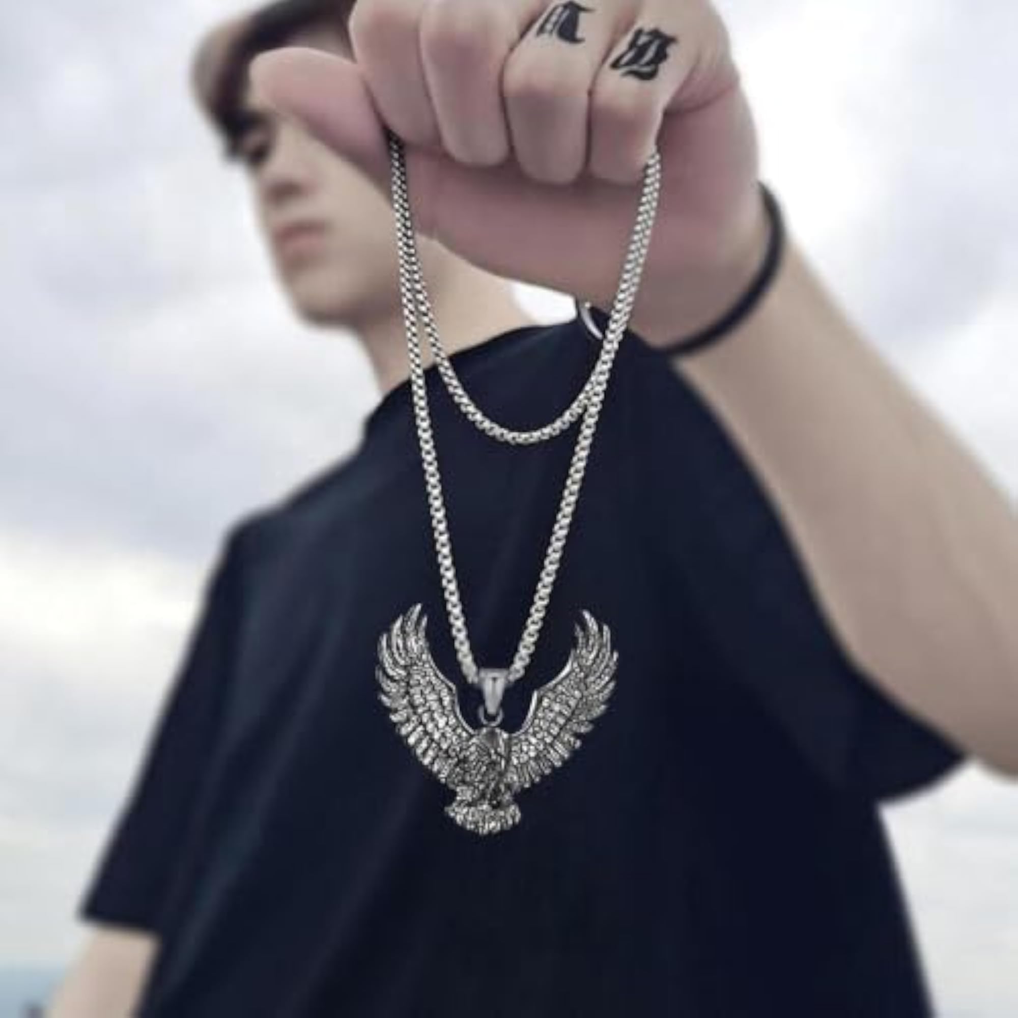 Men's Oxidised Silver Eagle Claw Pendant Necklace