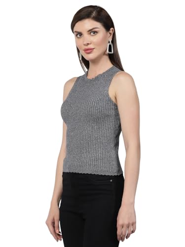 Image of Kalt Womens Knitted, Ribbed Cotton Fitted Sleeveless Round Neck Cami Tank Top