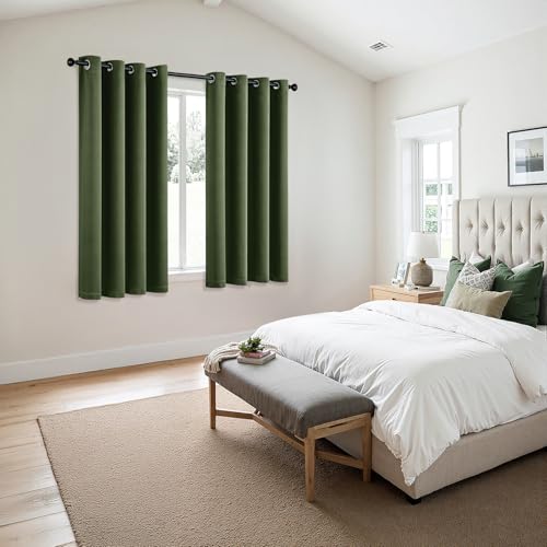 Image of MIULEE Blackout Curtains for Bedroom Living Room 2 Panels, Thermal Insulated Room Darkening Drapes Grommet Noise Reducing Light Blocking Window Treatments 68 Inches Long 55x68 Inch Olive Green