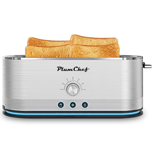 Image of Plum chef 4-Slice Toaster, Extra Wide Long SIot Toaster, 7 Browning Settings,Defrost /Reheat Functions, Removable CrumbTray, Stainless Steel Housing,Anti-Fingerprint & Anti-Jam (Stainless Steel)