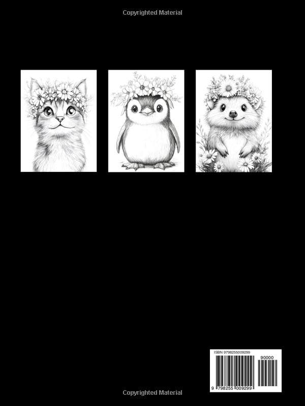 Flower Crown Animals, a Whimsical Coloring Book Activity for Kids, Teens, Adults & Seniors: Nice Botanical and Simple Nature Scenes with Cute Kawaii ... Art Therapy on Easy Jumbo One-Sided Pages image 3