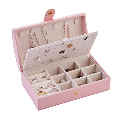 Longess Jewelry Box Organizer Faux Leather Jewelry Case Various Compartments for Rings Earrings Necklace Bracelets Birthday Gifts for Girls Women