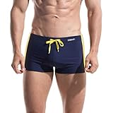 DESMIIT Men's Safe Drawstrings Swimwear Pouch Swimsuit Swimming Trunks Free pad Inside Navy Blue Large