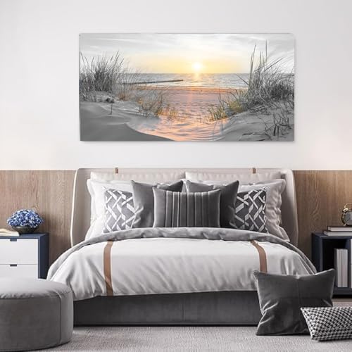 Yxbhhym-Beach Wall Art Prints Sunset Black and White Wall Art Coastal Wall Decor Ocean Picture for Living Room Wall Art Bedroom Seascape Artwork Sea Scene Painting Modern Bathroom Office Decor - 2