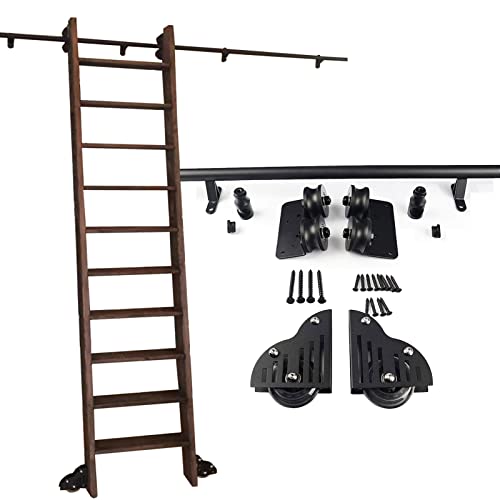 Escalera Rodante para Biblioteca, con De Riel Deslizante, Kit De Hardware De Acero Negro, para Librerías, Almacenes, Estanterías (6.6ft/200cm Track Kit)