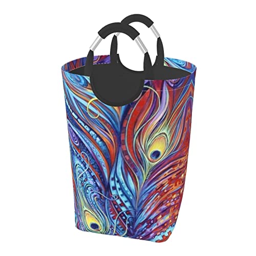 Arte de pluma de pavo real,Cesta de la ropa, cesta de la ropa organizador de juguetes cesta de vivero impermeable 50L