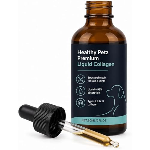 Healthy Petz Premium Liquid Collagen for Dogs with Collagen Hyaluronic Acid & Vitamin C Skin Barrier Coat & Joint Support
