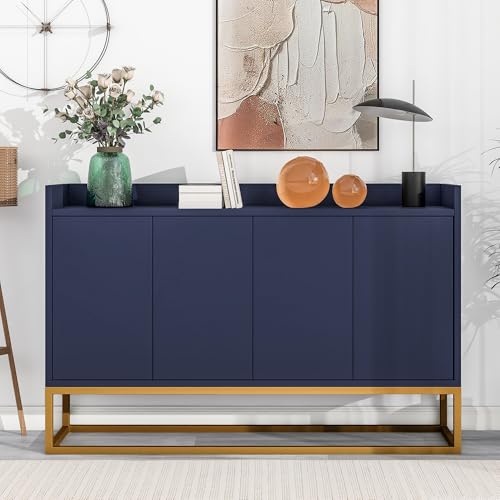 Merax Aparador moderno de estilo minimalista de 4 puertas para comedor, salón, cocina (azul marino)