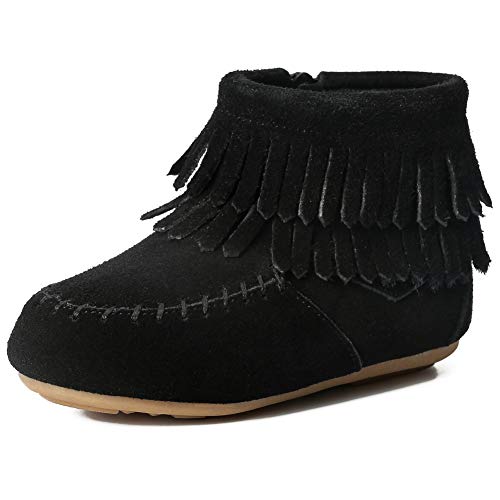 Kids Toddler Suede Leather Double Fringe Ankle Boots for Girls Black 25-US Toddler 8