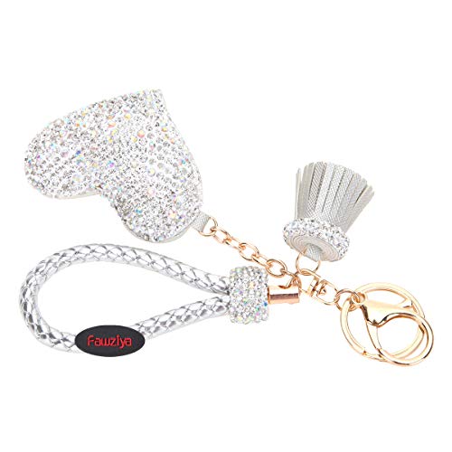 Fawziya Diamond Heart Key Chain Bling Car Key Chains For Women Bag Charm Tassel Wristlet-Silver #TOP3
