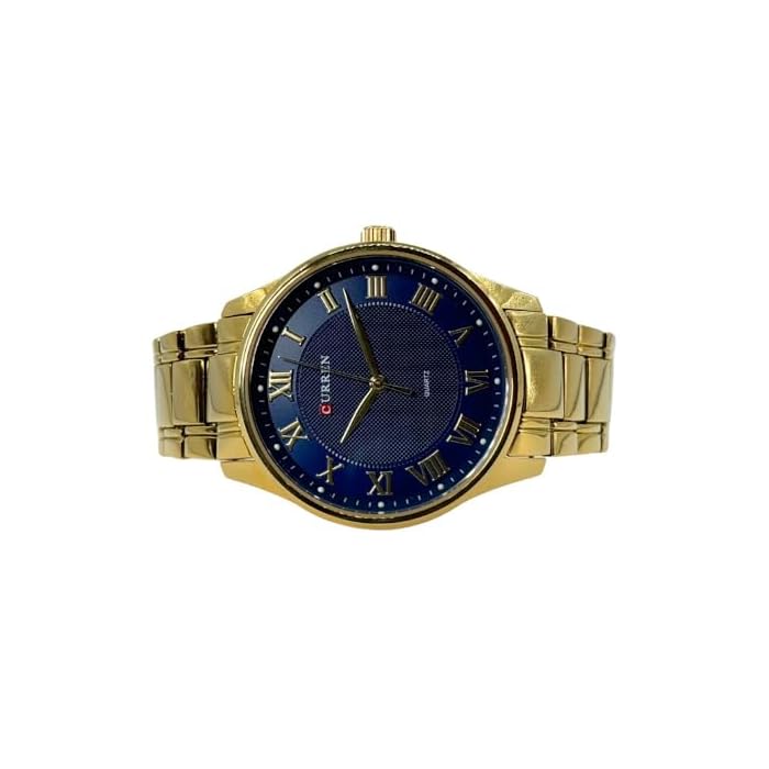CURREN 8409. Reloj de Cuarzo clásico de Caballero con Correa de Acero Inoxidable Dorado y Esfera Azul con números Romanos - Imagen 10