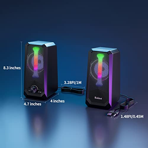 Bobtot Computer Speakers Hifi Stereo Sound - 2.0 Channel Rgb Desktop Speakers Pc Speaker With Bluetooth Volume Control Usb Powered 3.5Mm Aux-In Audio System #TOP6