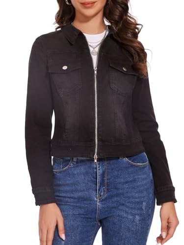 Women's Denim Jackets Zip Up Long Sleeve Basic Trendy Trucker Jackets3