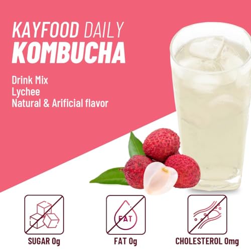 KAYFOOD-Kombucha-Lychee-Garden-Daily Zero Sugar, Diet, Gut Healthy Sparkling Beverage, Fermented Korean Drinks for Iced Tea Hot Tea, Workout T (20ST)