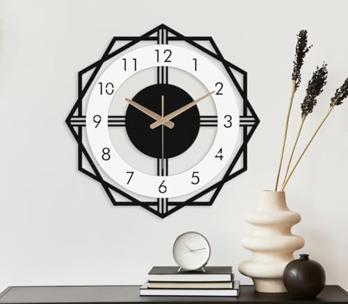 Image of Stylish Metal Analog Wall Clock for Living Room, Bedroom, Office, Kitchen, Home and Hall | Antique Fancy Big Size Modern Wall Watch for Home Decor (Style-33, 40CM)