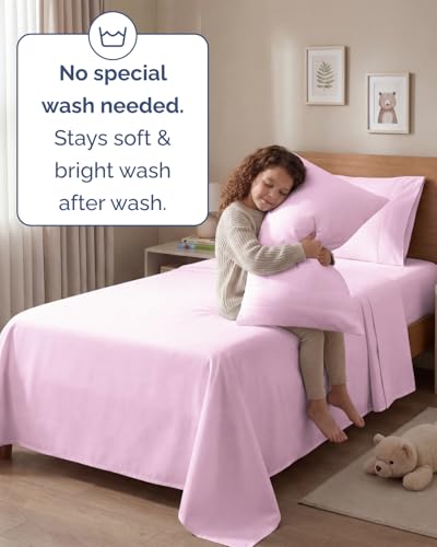 Image of Twin 4 Piece Bed Sheet Set - Soft, Breathable & Cooling Sheets - Light Pink | Ultra Soft Hotel Luxury Bedding Set with 8-16 Inch Deep Pockets, 1 Flat & 1 Fitted Sheet & 2 Pillowcases, Wrinkle & Fade Free