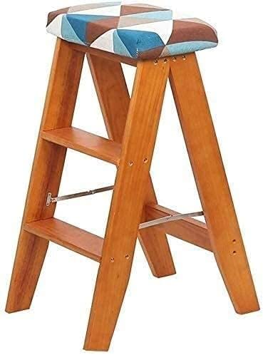 Tabouret haut escabeau en bois noble avec assise confortable pour bibliothèque