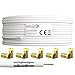 Produktbild RedStar24 100m Koaxialkabel SAT Kabel 135dB Digital | Class A+ | 5-fach geschirmt für Ultra HD 4K DVB-S/S2, DVB-C/C2, DVB-T | Koaxial Antennenkabel für BK Anlagen | Weiß inkl. 10 vergoldete F-Stecker