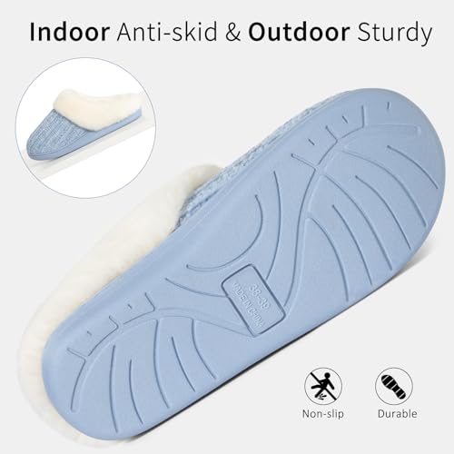 Image of Evshine Warm Knit House Slippers for Women Comfy Wool-Like Lined Chenille Slippers with Memory Foam and Indoor Outdoor Soles