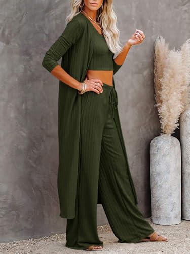 Image of Fessceruna Womens 3 Piece Lounge Pajamas Sets Cute Vacation Matching Set | Pj Sets, Airport Travel Outfits, Bedroom, Winter Fall Loungewear , Cotton, Christmas