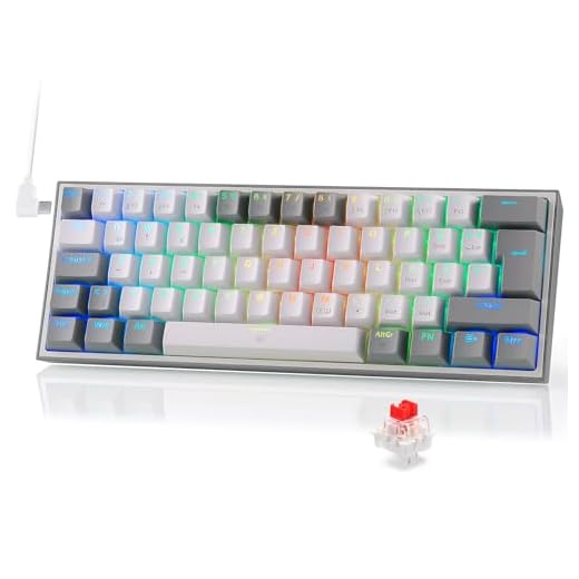 Redragon K617 Fizz 60% Deutsches QWERTZ-Layout Gaming-Tastatur, RGB Verkabelte Gaming Tastatur, 62 Tasten, Hot Swap Rote Schalter, Programmierbare Tasten, Abnehmbares USB Type C Kabel - Grau & Weiß
