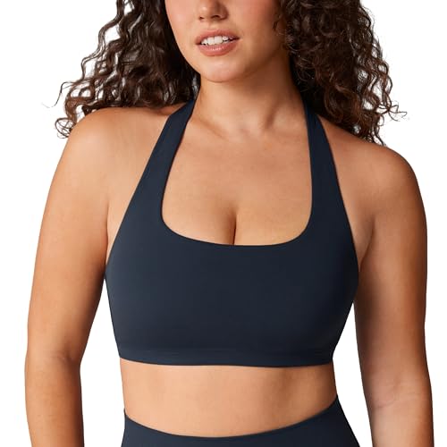 Hugcurve Detachable Halter Sports Bra Racerback for Women Padded Square Neck Open Back Yoga Workout Top
