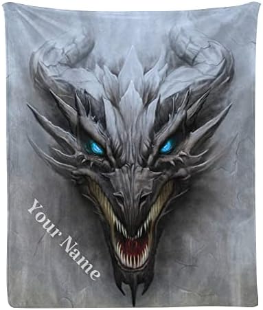 CUXWEOT Custom Blanket with Name Text,Personalized Gray Stone Dragon Super Soft Fleece Throw Blanket for Couch Sofa Bed (50 X 60 inches)