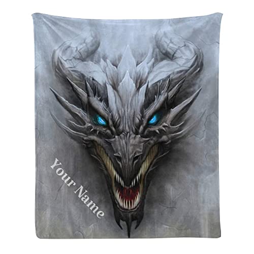 Cuxweot Custom Blanket With Name Text,Personalized Gray Stone Dragon Super Soft Fleece Throw Blanket For Couch Sofa Bed (50 X 60 Inches) #TOP23