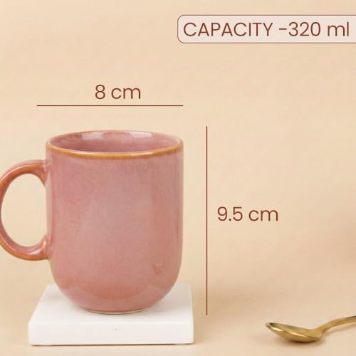 Image of The Earth Store Pink Cylus Coffee Mug - 320ML Ceramic Coffee Mugs Set of 2 | Microwave & Dishwasher Safe Mugs for Gift | Home | Office | Restaurant | Daily Use Tea Mug