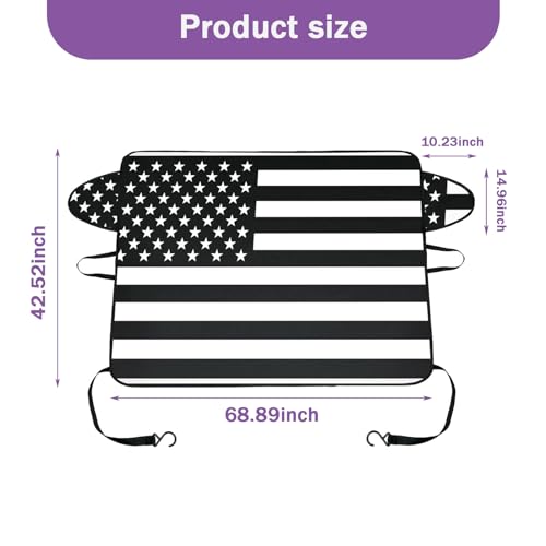 Image of ZKFAR 1 PC American Flag Car Windshield Snow Cover, 66.9In x 47.2In Waterproof Oxford Anti-UV Cover for Winter, Universal Foldable Durable Vehicle Protection Accessories for SUVs Trucks Cars (Black)