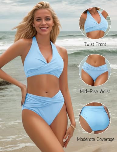 Image of Sopliagon Women's Bikini Sets Twist Front Two Piece Swimsuit Halter Bathing Suit