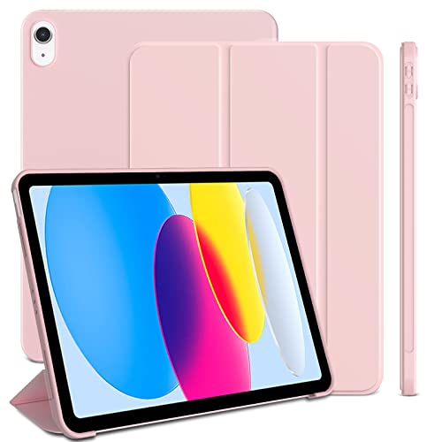 ProtUTab iPad Air Case, Auto Wake&Sleep Slim Trifold Stand for iPad Air 5th/4th Generation, Lightweight TPU Back Cover, Pink