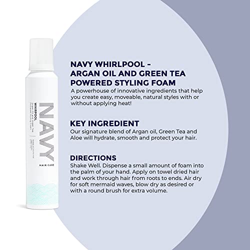 Navy Whirlpool - Argan Oil And Green Tea Powered Styling Foam - Frizz Control Hair Mousse For Curly Hair - 6 Oz #TOP1