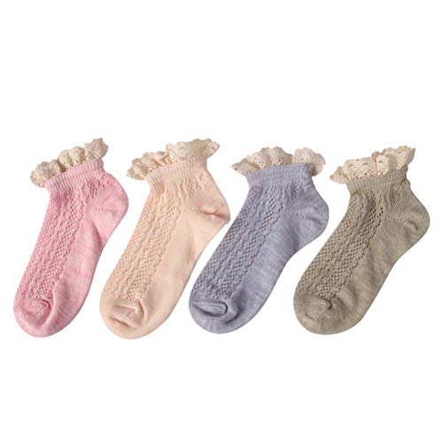 Image of KitNSox Funcat Women's Lace Ruffle Frilly Colorful Floral Cotton Casual Novelty Ankle Socks 4 /5 /6 Pairs