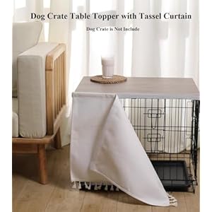Dog Crate Topper Wood for 48 42 36 24 inch Cages, Dog Crate Table Topper with Tassel Curtain, Rustic Style Dog Kennel Topper, Oak Grey(Dog Crate Not Include)