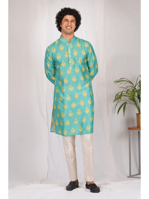 Image of LookMark Men's Cotton Blend Printed Long Kurta Suitable for All Indian Wedding, Occasions, and Festivals
