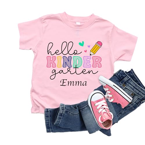 Hello Kindergarten Shirt, Hello Kindergarten, First Day Of School Outfit, Personalized Name Shirt, Back To School, Kinder Shirts, Kindergarten Tee