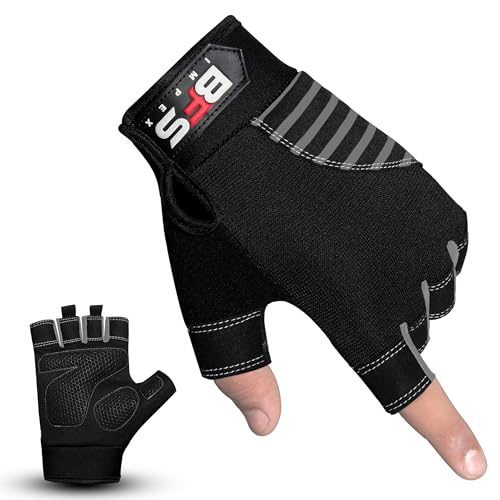 BFS IMPEX Gym Gloves for Weight Lifting,Workout Gloves with Full Palm Protection–Breathable Fitness Glove for Men & Women,Powerlifting,Crossfit,Pull Ups,Cycling,Gym Training (Grey, M)