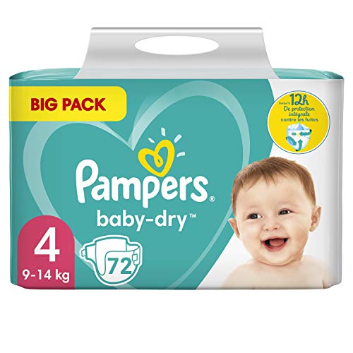 Pampers Baby-Dry - Pa&ntilde;ales para beb&eacute; (tama&ntilde;o 4, 72 pa&ntilde;ales, protecci&oacute;n total hasta 12...
