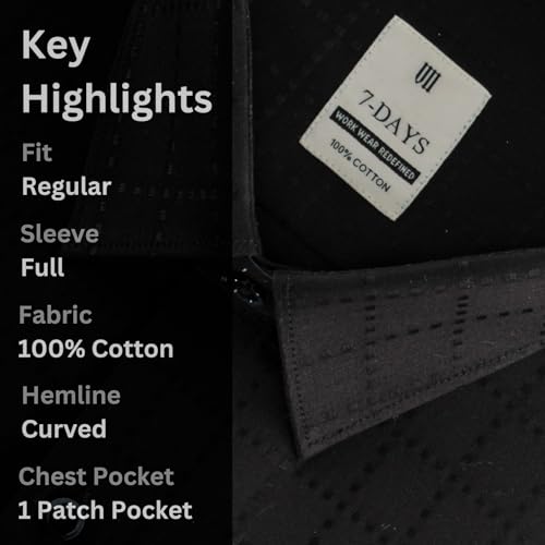 Image of 7-DAYS Men's Premium Formal Shirts - Regular Fit, Full Sleeve, 100% Pure Cotton, Self-Design, with Pocket - Stylish Office Shirts for Men