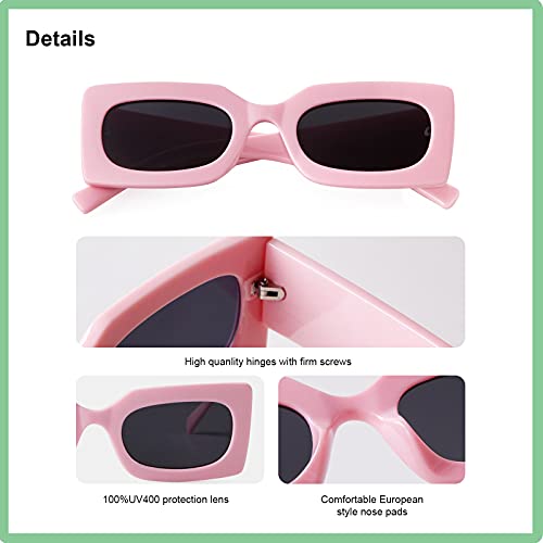 Gifiore Retro 90S Rectangle Sunglasses For Women Trendy Chunky Glasses Black Pink Frame #TOP6